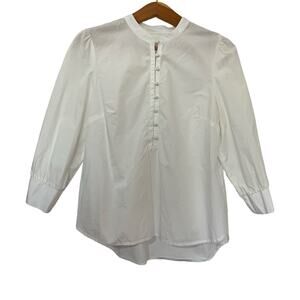 Anthropologie Cotton Poplin 3/4 Sleeve‎ Blouse Size M White Office Minimalist